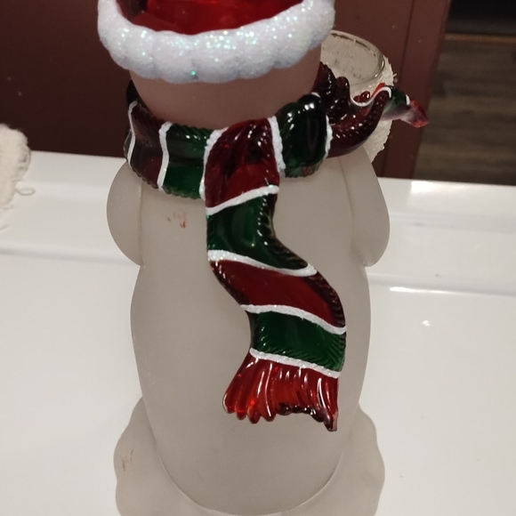 Snowman Votive Candle Holder With Colorful Hat And Scarf - Picture 7 of 8